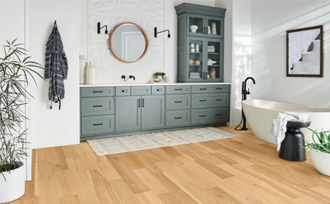 Hardwood flooring in bathroom